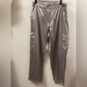 LANE BRYANT Satin Pewter Cargo Pants With Drawstring Size 14/16